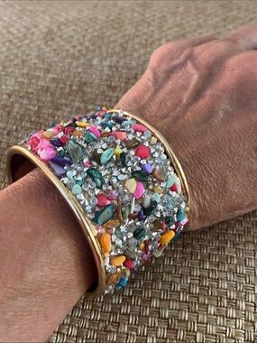 Multicolor Beaded Gold-Tone Cuff Bracelet